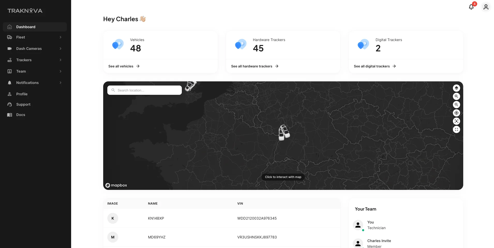 Traknova fleet dashboard