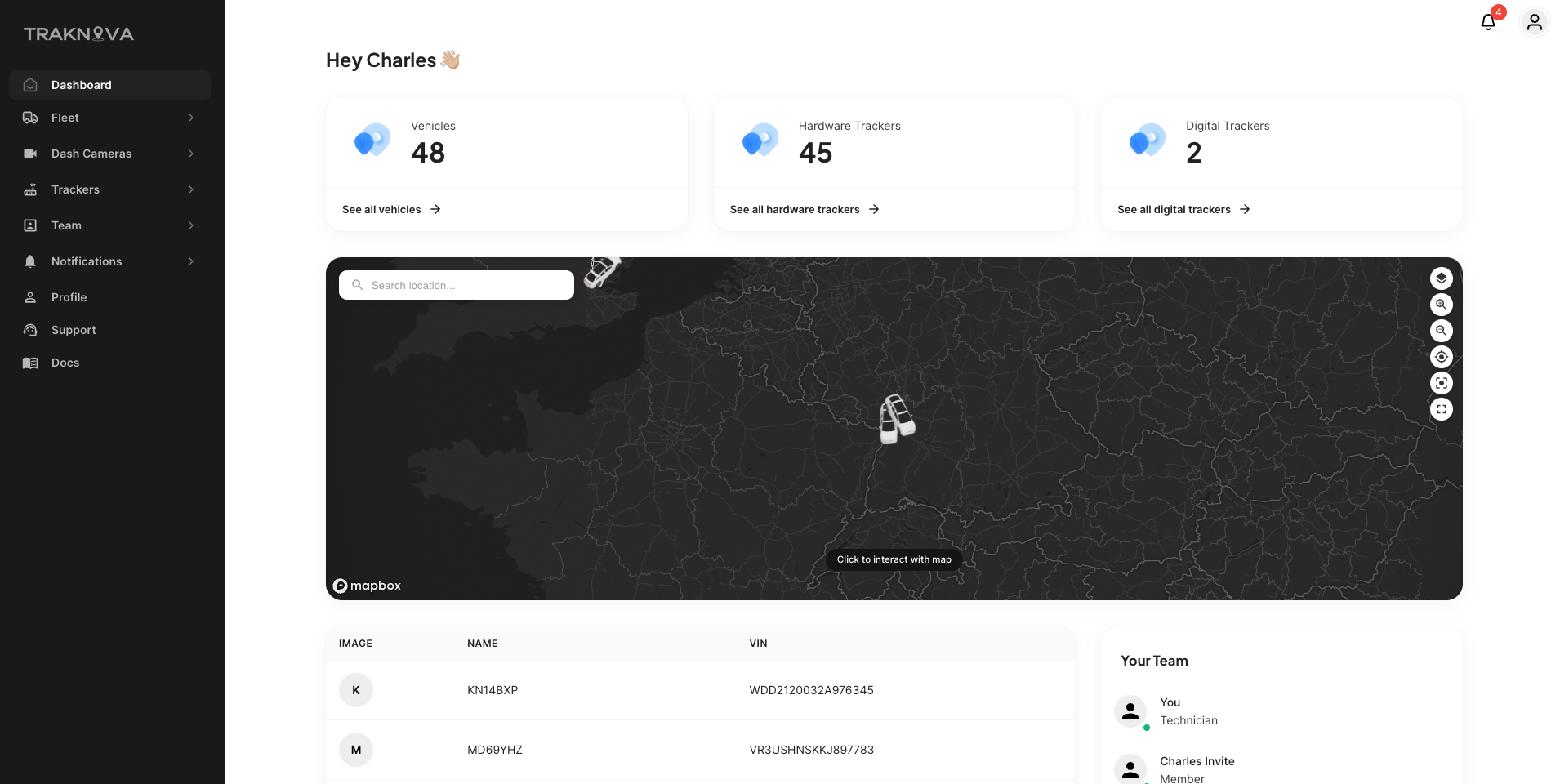 Traknova fleet dashboard